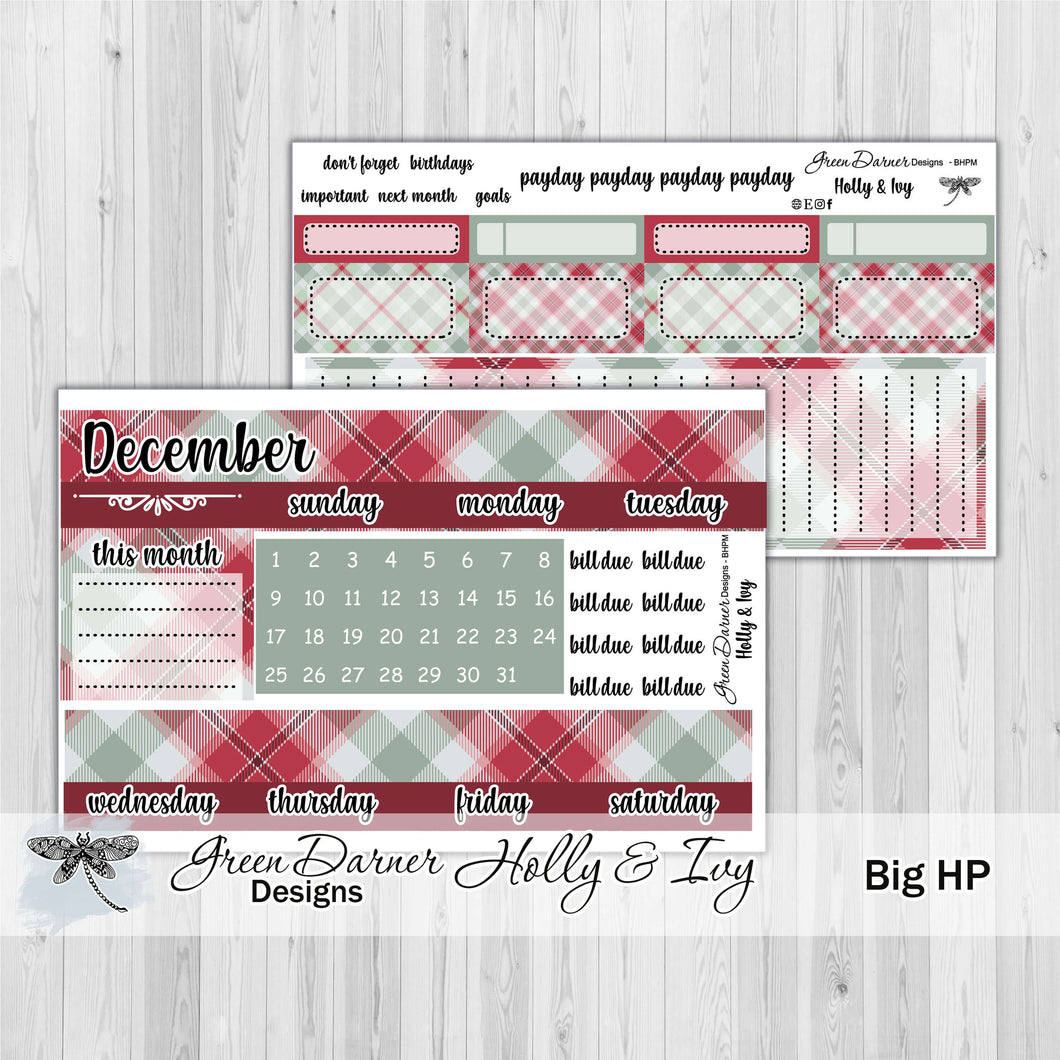 Big Happy Planner Monthly - Holly & Ivy - plaid customizable monthly