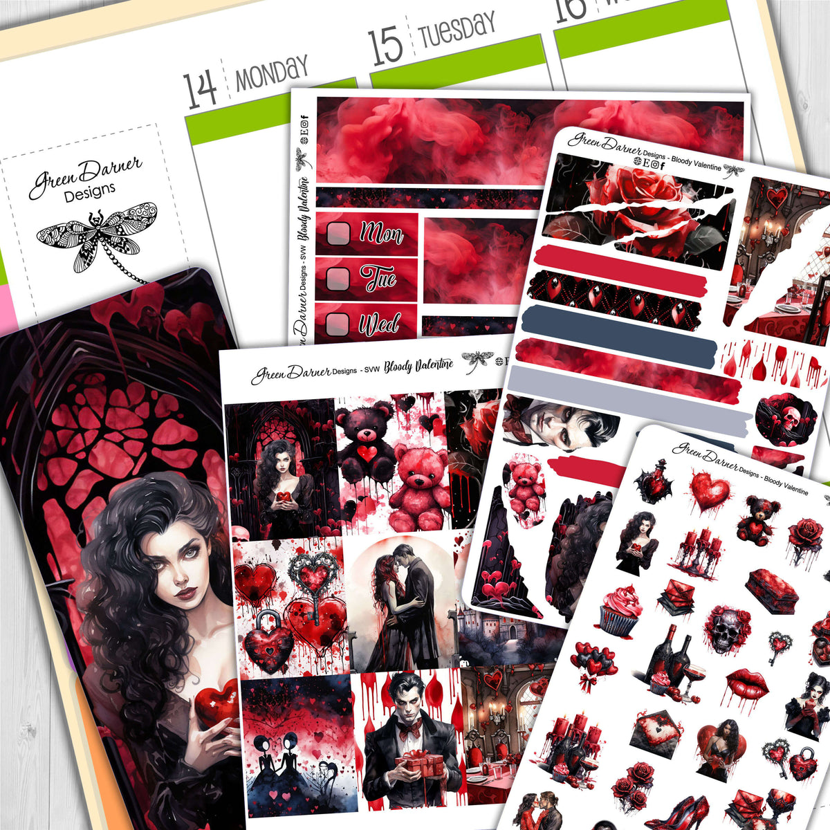 Gothic Romance Monthly Sticker Kit for Erin Condren Planner 