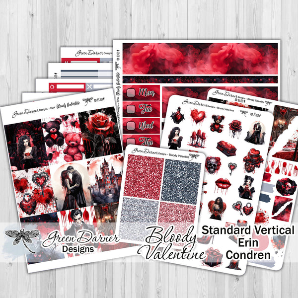 Load image into Gallery viewer, Bloody Valentine - standard vertical/Erin Condren weekly planner sticker kit
