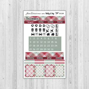 Mini Happy Planner Monthly - Holly & Ivy - plaid customizable monthly
