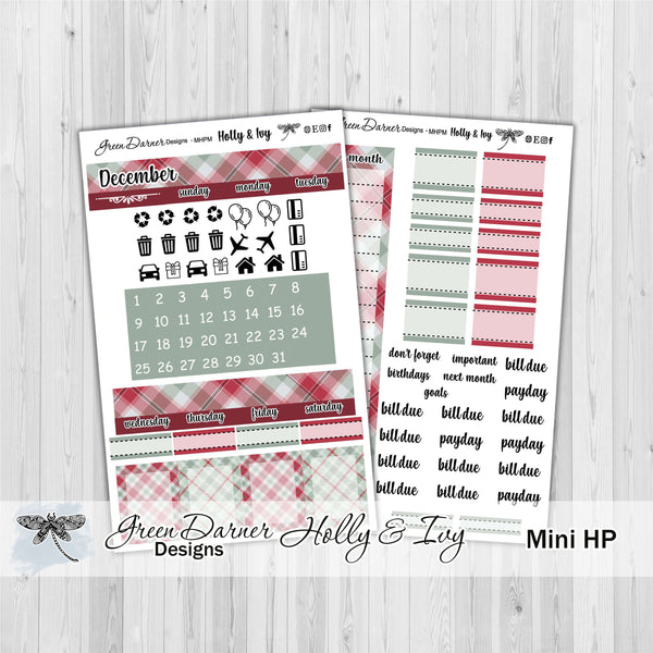 Load image into Gallery viewer, Mini Happy Planner Monthly - Holly &amp; Ivy - plaid customizable monthly
