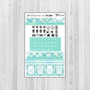 Mini Happy Planner Monthly - Sea Glass plaid -  customizable monthly