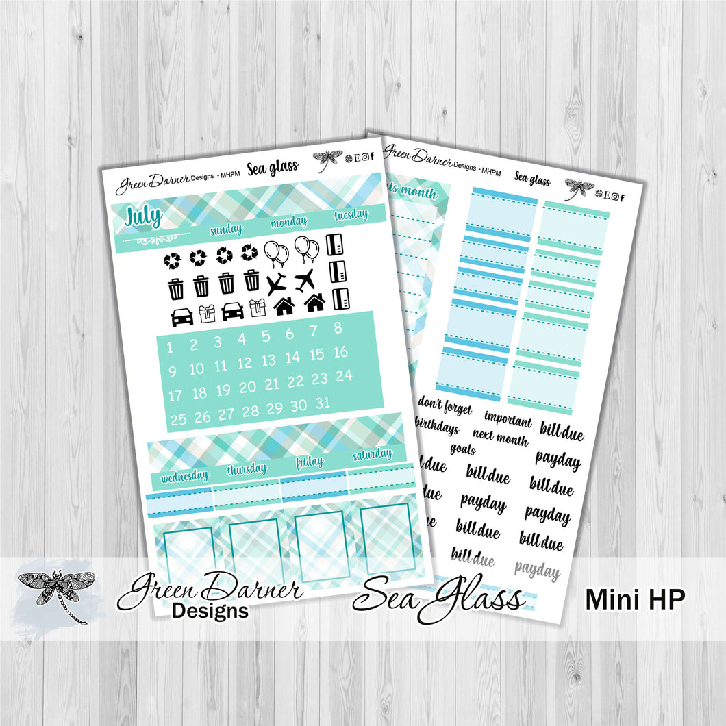Mini Happy Planner Monthly - Sea Glass plaid -  customizable monthly