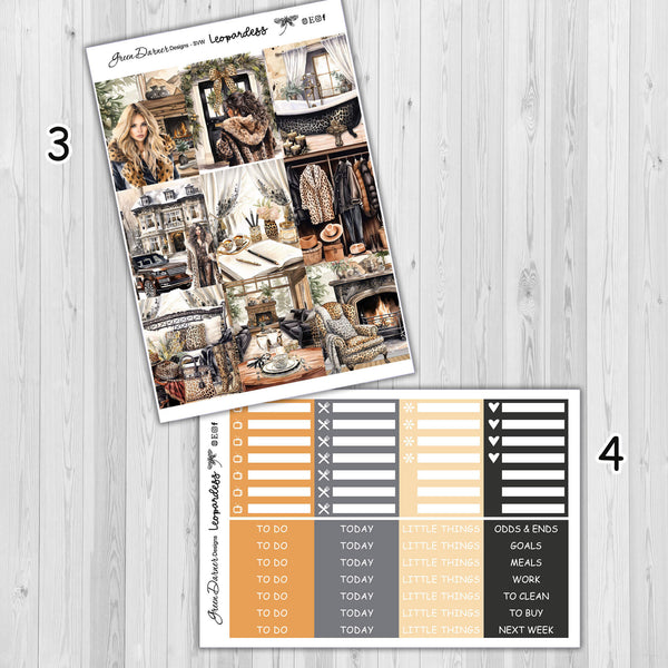 Load image into Gallery viewer, Leopardess - standard vertical/Erin Condren weekly planner sticker kit
