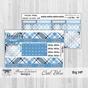 Big Happy Planner Monthly - Cool Blue plaid - customizable monthly