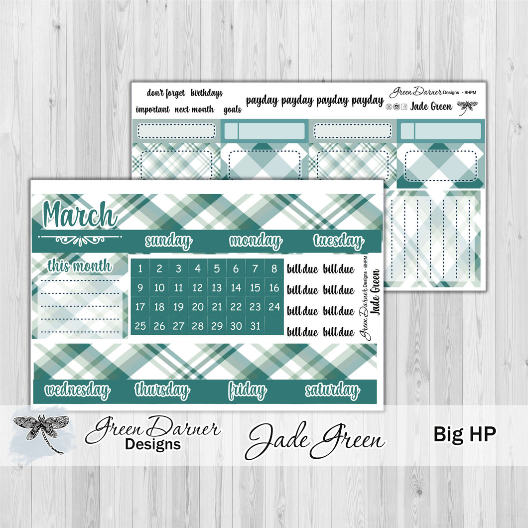 Big Happy Planner Monthly - Jade Green plaid - customizable monthly