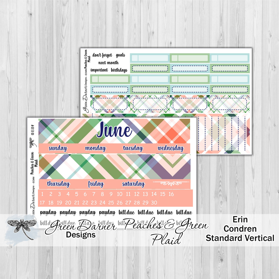 Erin Condern Planner Monthly - Peaches and Green plaid - customizable monthly