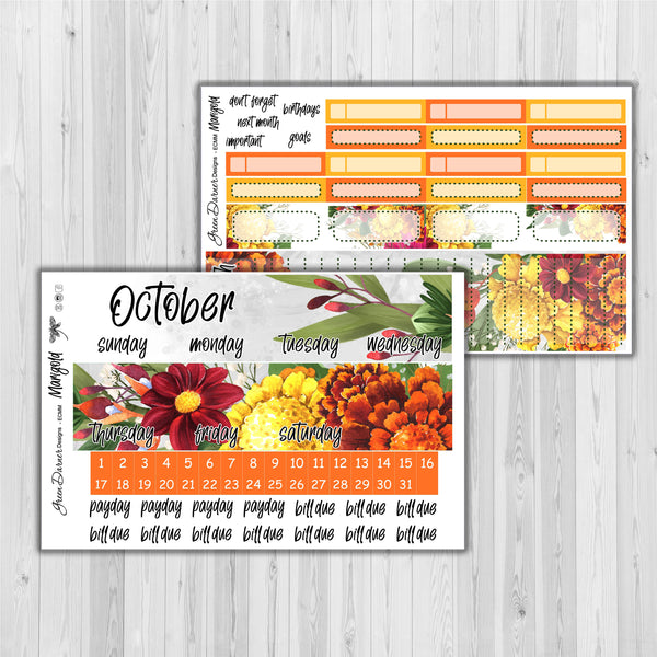 Load image into Gallery viewer, Marigold birth month floral monthly kit for the Erin Condren Planner
