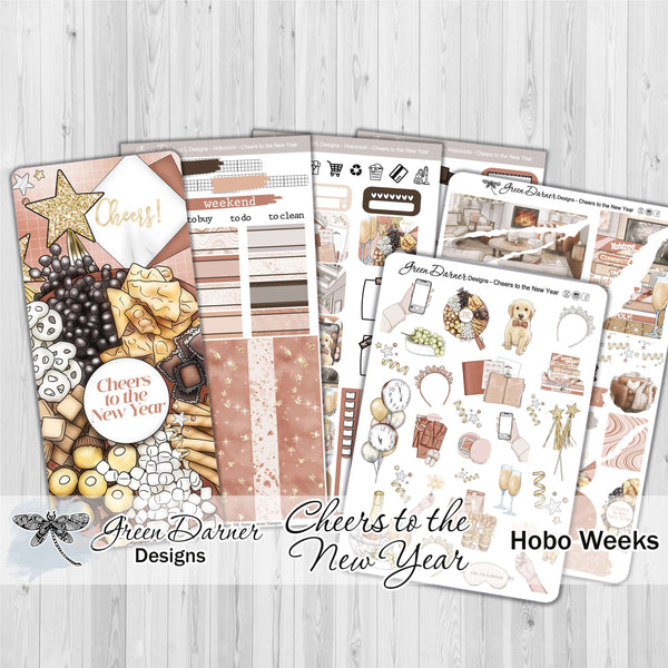 Load image into Gallery viewer, Cheers to the New Year - Hobonichi Weeks decorative weekly planner sticker kit
