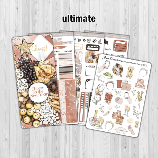 Load image into Gallery viewer, Cheers to the New Year - Hobonichi Weeks decorative weekly planner sticker kit
