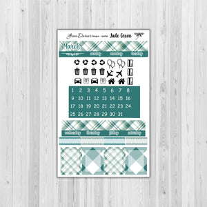 Mini Happy Planner Monthly - Jade Green plaid -  customizable monthly