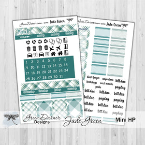 Mini Happy Planner Monthly - Jade Green plaid -  customizable monthly