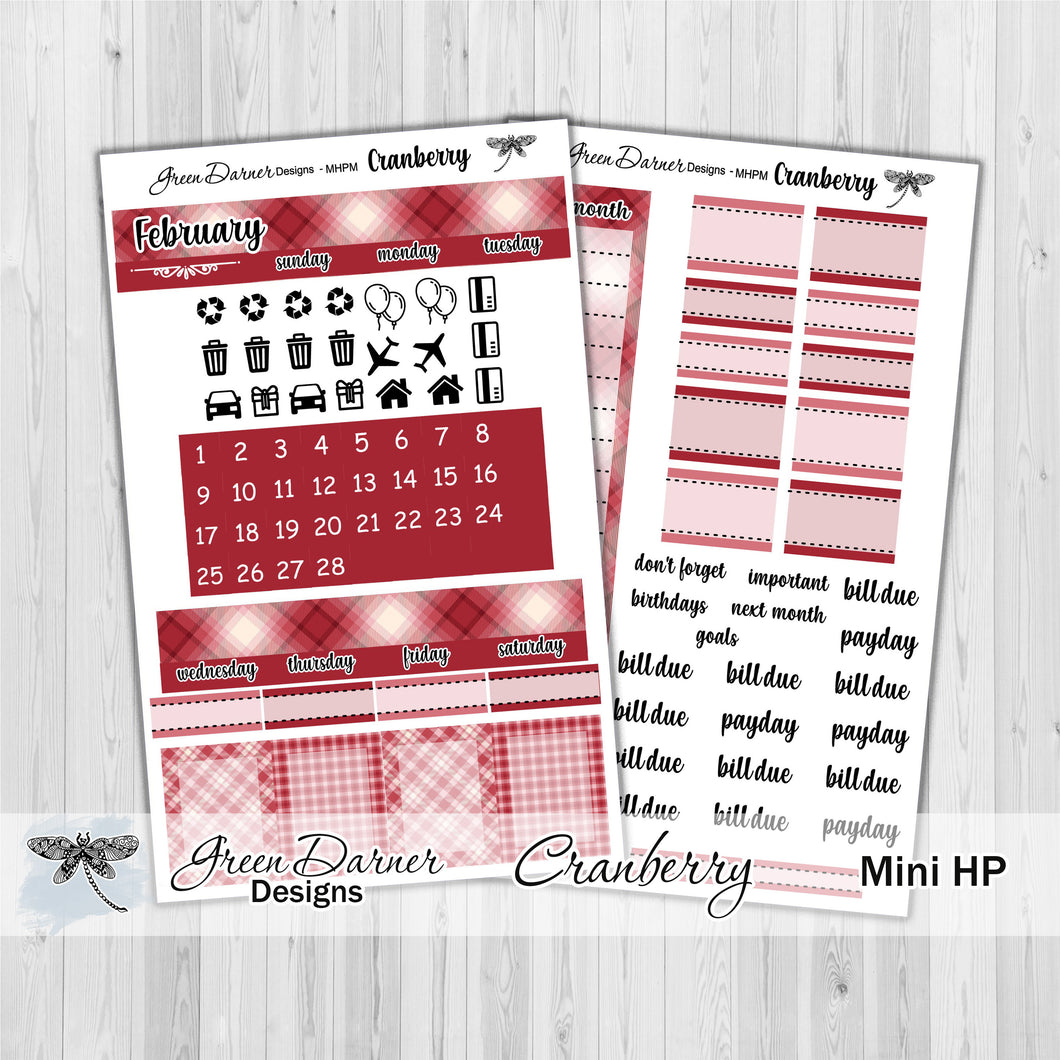 Mini Happy Planner Monthly - Cranberry plaid -  customizable monthly
