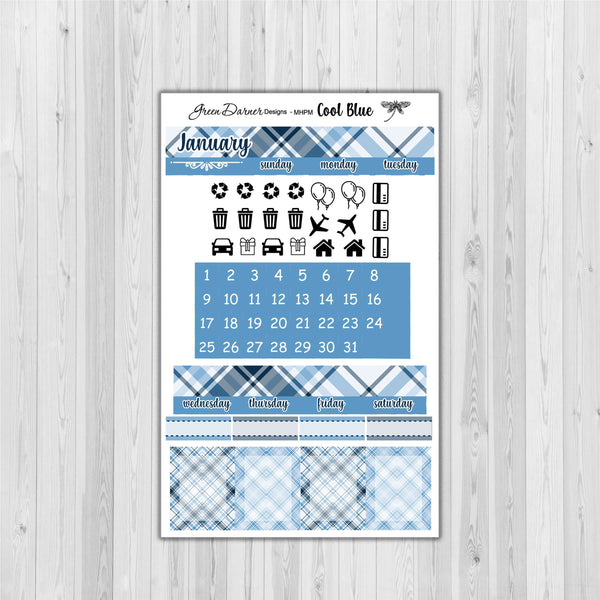 Load image into Gallery viewer, Mini Happy Planner Monthly - Cool Blue plaid -  customizable monthly
