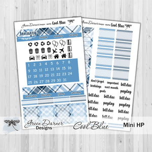 Mini Happy Planner Monthly - Cool Blue plaid -  customizable monthly