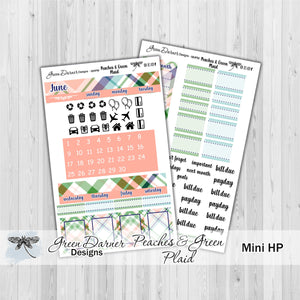 Mini Happy Planner Monthly - Peaches and Green plaid -  customizable monthly