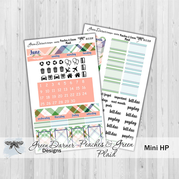 Load image into Gallery viewer, Mini Happy Planner Monthly - Peaches and Green plaid -  customizable monthly
