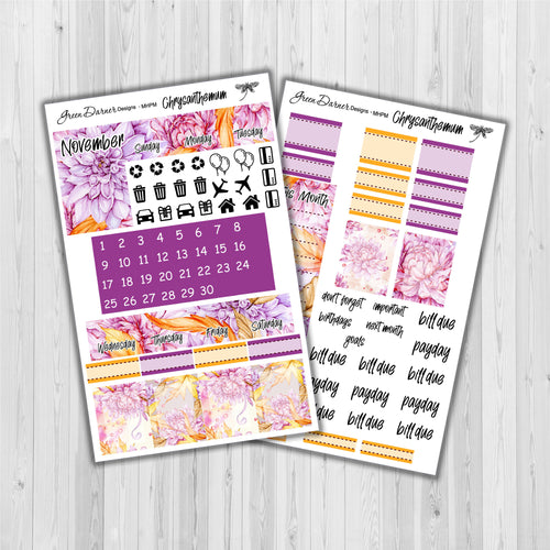 Chrysanthemum birth month floral monthly kit for the Mini Happy Planner