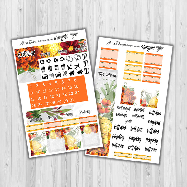 Load image into Gallery viewer, Marigold birth month floral monthly kit for the Mini Happy Planner
