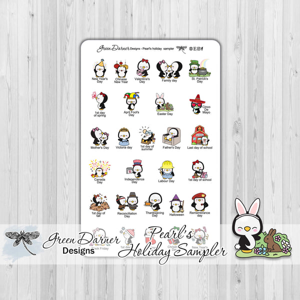 Load image into Gallery viewer, Pearl the Penguin - Holiday Sampler  - Kawaii character sticker
