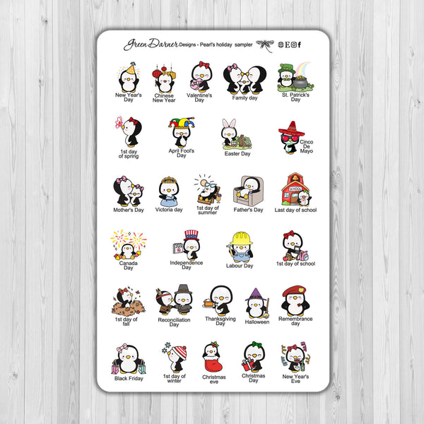 Load image into Gallery viewer, Pearl the Penguin - Holiday Sampler  - Kawaii character sticker
