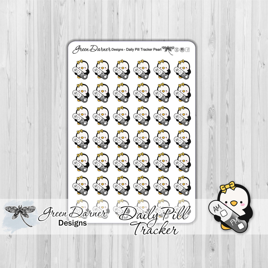 Pearl the Penguin - Daily Pill Tracker - Kawaii character sticker