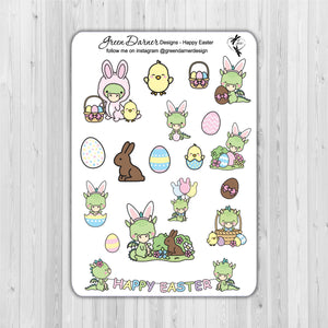 Dudley the Dragon - Easter - Kawaii character stickers