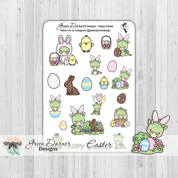 Load image into Gallery viewer, Dudley the Dragon - Easter - Kawaii character stickers

