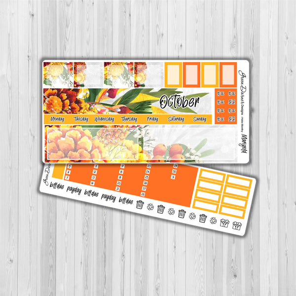 Load image into Gallery viewer, Marigold birth month floral monthly kit for the Hobonichi Weeks Planner
