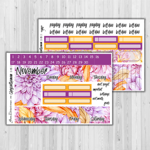 Chrysanthemum birth month floral monthly kit for the  Happy Planner