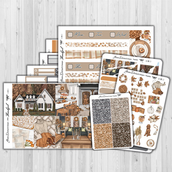 Load image into Gallery viewer, Thankful - Thankgsgiving family gathering, fall stickers for the happy planner
