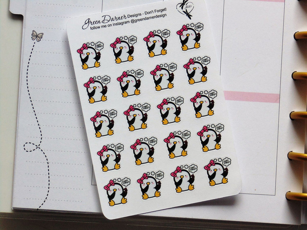 Pearl the Penguin - Don't Forget - functional planner stickers - Happy Planners, Erin Condren, Recollections by Green Darner Designs