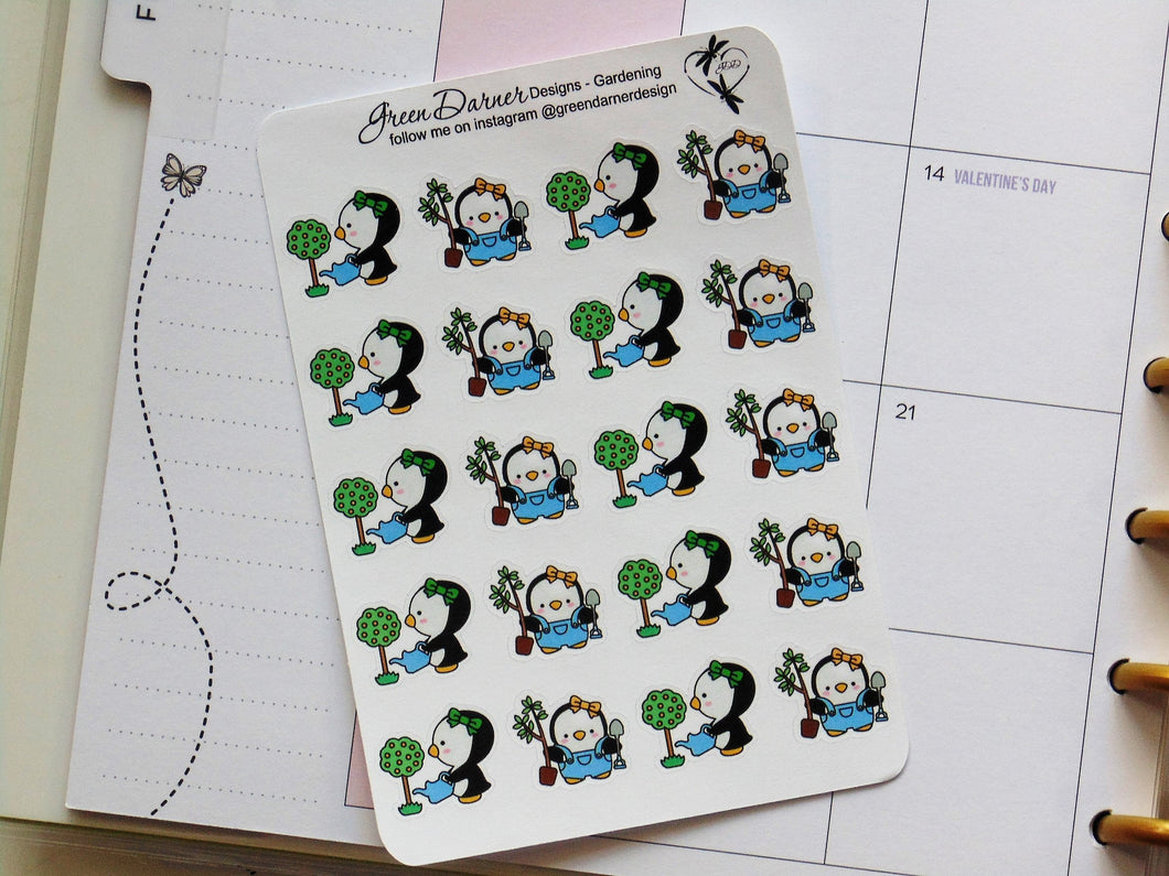 Pearl the Penguin - Gardening - Kawaii character sticker