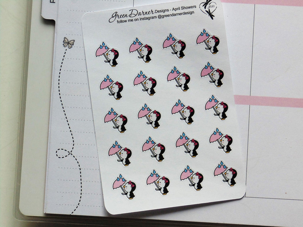 Pearl the Penguin - April Showers - Kawaii character sticker