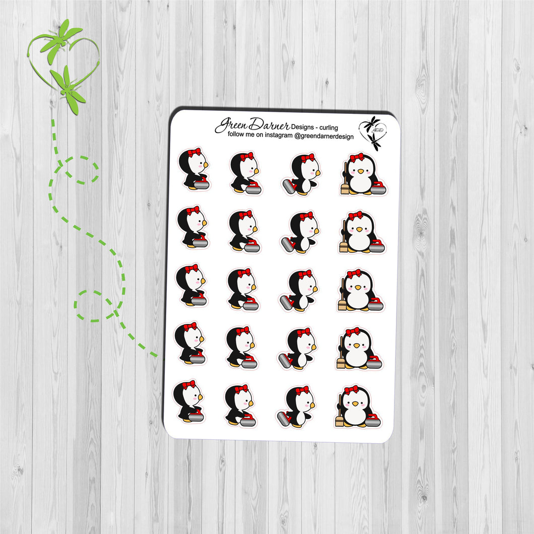 Pearl the Penguin - Curling - Kawaii character sticker