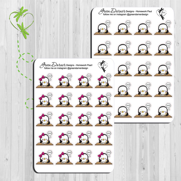 Load image into Gallery viewer, Pearl the Penguin - Paul the Penguin  - Homework - Kawaii character sticker
