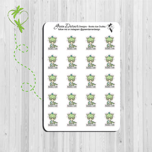 Dudley the Dragon Books Due - Dragon with text books due . Kawaii character stickers great for planners, calendars and scrapbooking