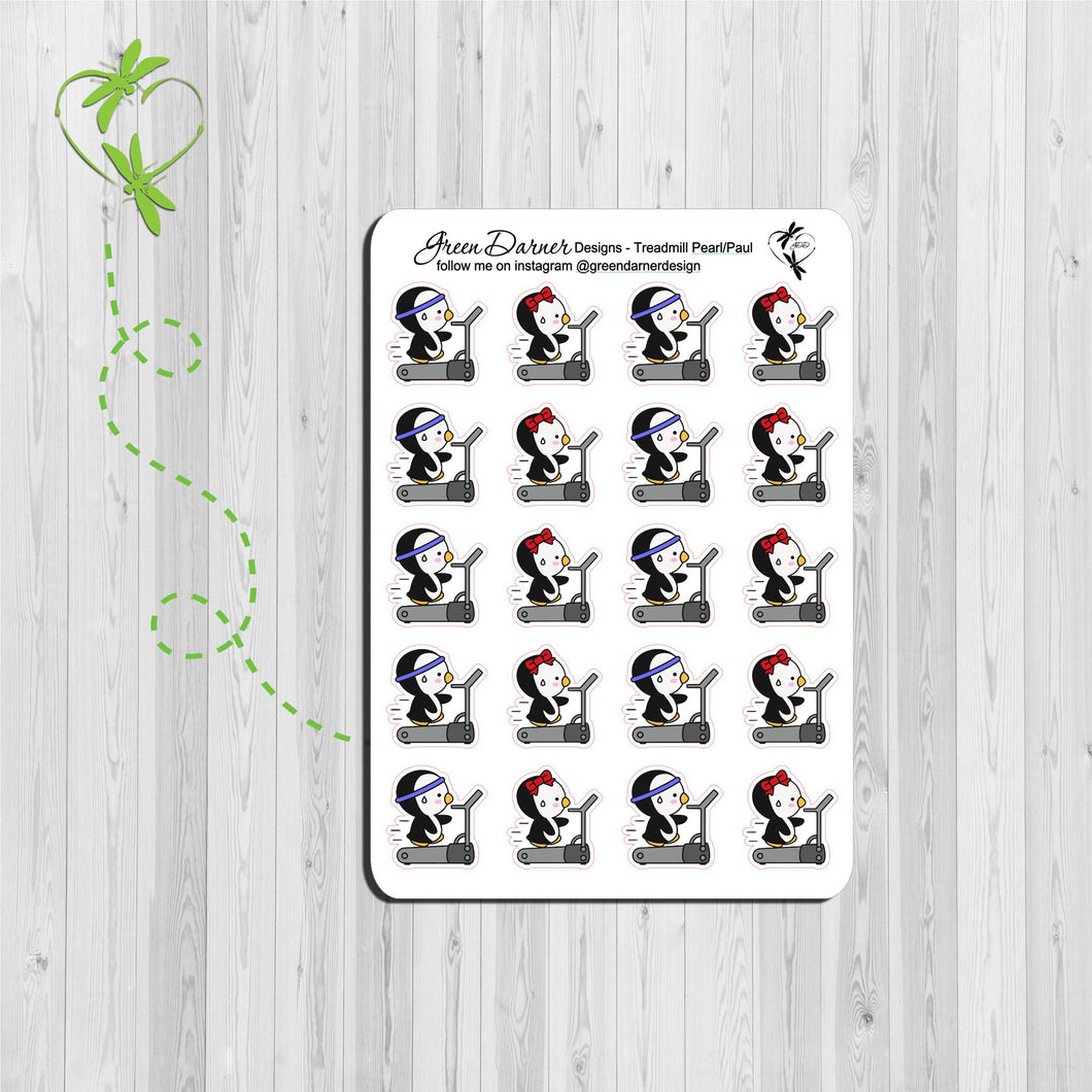 Pearl the Penguin - Treadmill / workout  - Kawaii character sticker