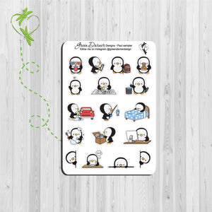 Paul the Penguin sampler - functional planner stickers - for the Happy Planner, Erin Condren, Recollections - by Green Darner Designs