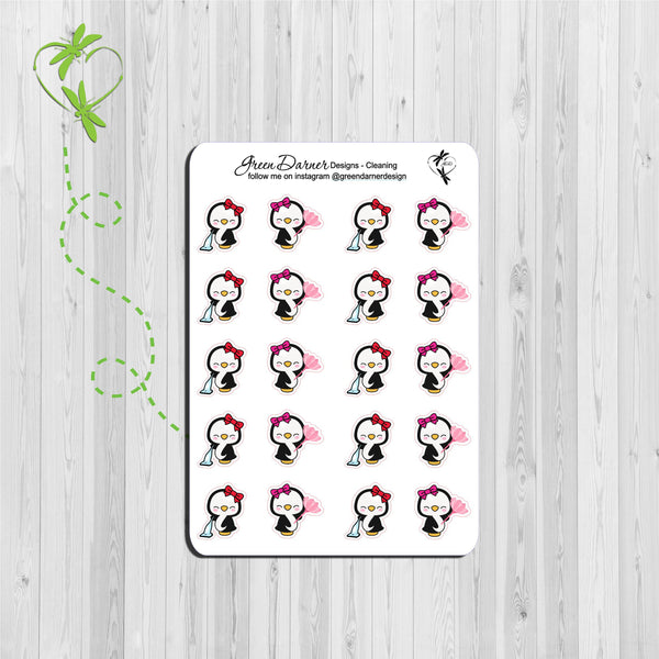 Load image into Gallery viewer, Pearl the Penguin - Cleaning - Kawaii character sticker
