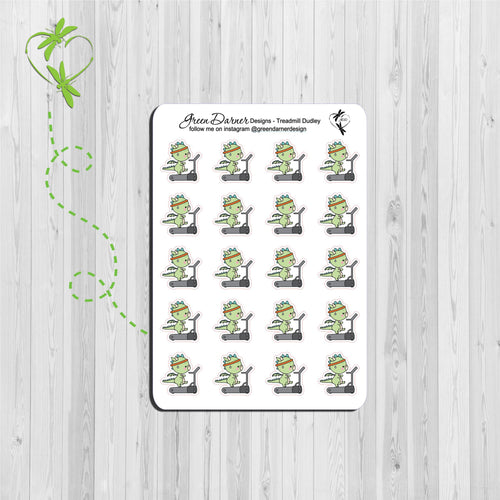 Dudley the Dragon treadmill workout icon sticker, great for planners, calendars and scrapbooking