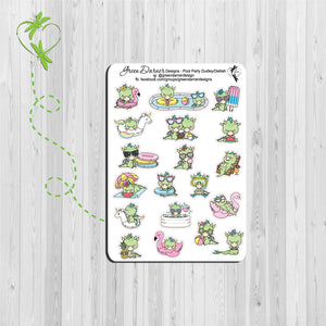 Dudley the Dragon pool party decorative stickers great for planners, calendars and scrapbooking
