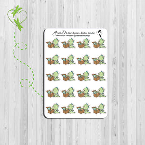 Dudley the Dragon declutter, dragon packing toys into boxes. Stickers great for planners, calendars and scrapbooking