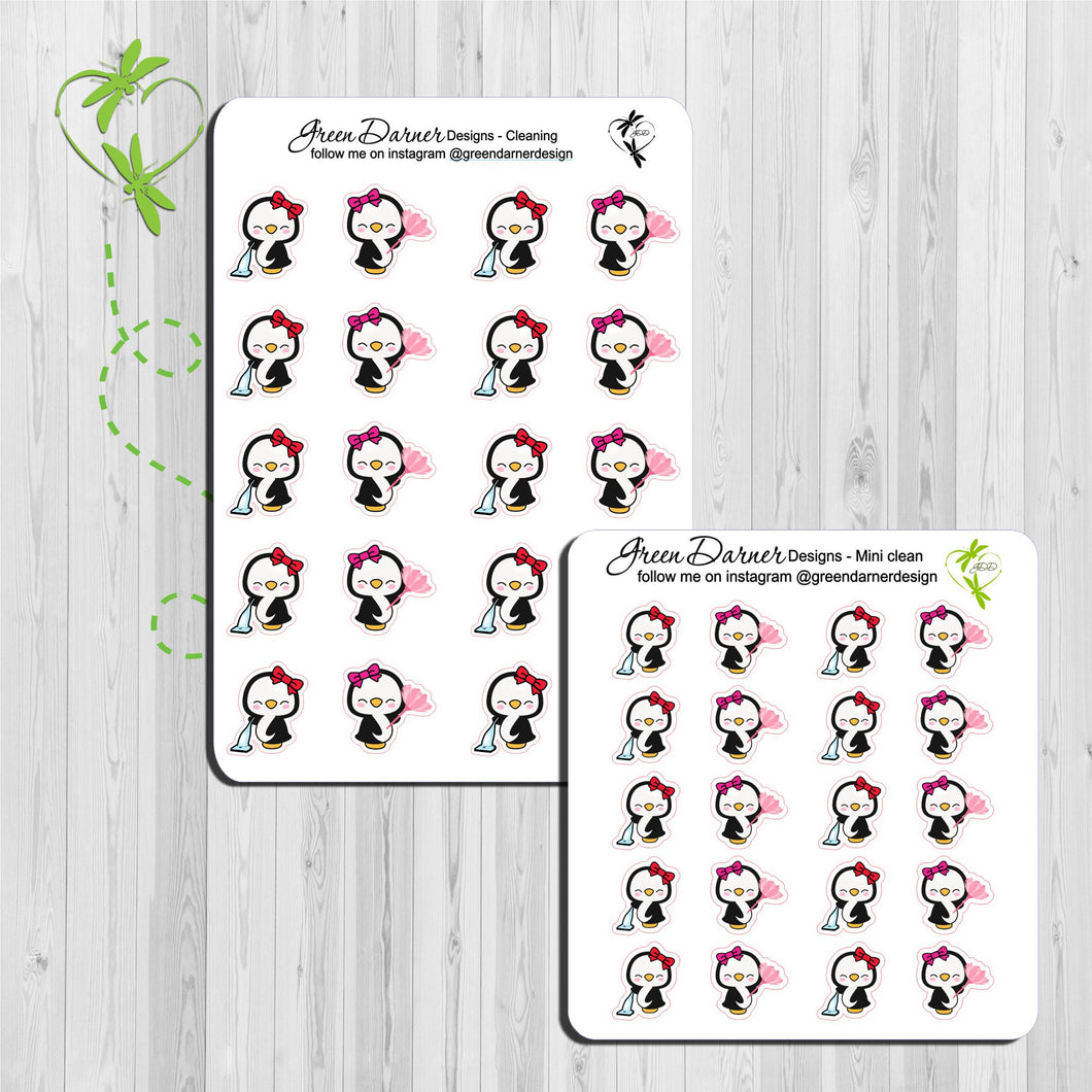 Pearl the Penguin - Cleaning - Kawaii character sticker