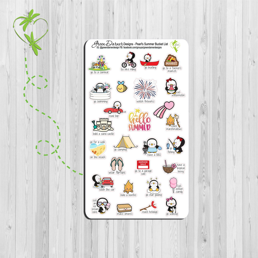 Pearl the Penguin - Summer Bucket List  - Kawaii character sticker