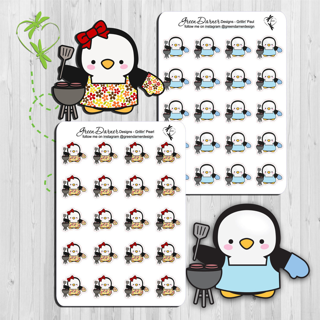 Pearl the Penguin - Grillin' - Kawaii character sticker