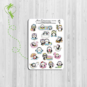 Pearl the Penguin pool party decorative stickers great for planners, calendars and scrapbooking