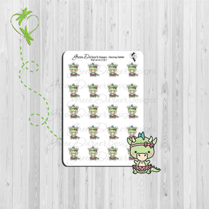 Delilah the Dragon dancing, decorative stickers for great for planners, calendars and scrapbooking