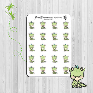 Dudley the Dragon payday stickers, dragon holding money. Great stickers for planners, calendars and scrapbooking