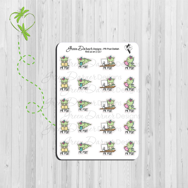 Load image into Gallery viewer, Delilah the Dragon PR post stickers, great for planners, calendars and scrapbooking
